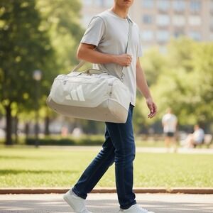 Adidas Defender 5 MEDIUM Gym Training Duffel Bag, Beige Gray